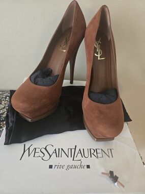 Yves Saint Laurent Brown Suede Platform Pumps